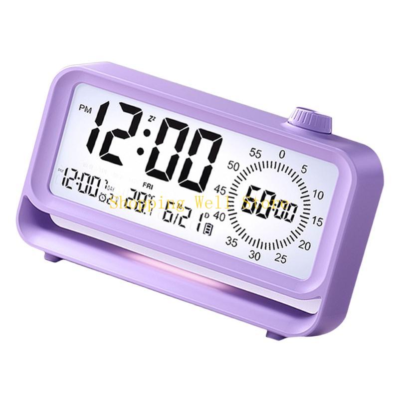 KX4B Educational Alarm Clock with 60 Minutes Visual Timers LCD Display Rechargeable Nightlight for Kids Time Management Tool
