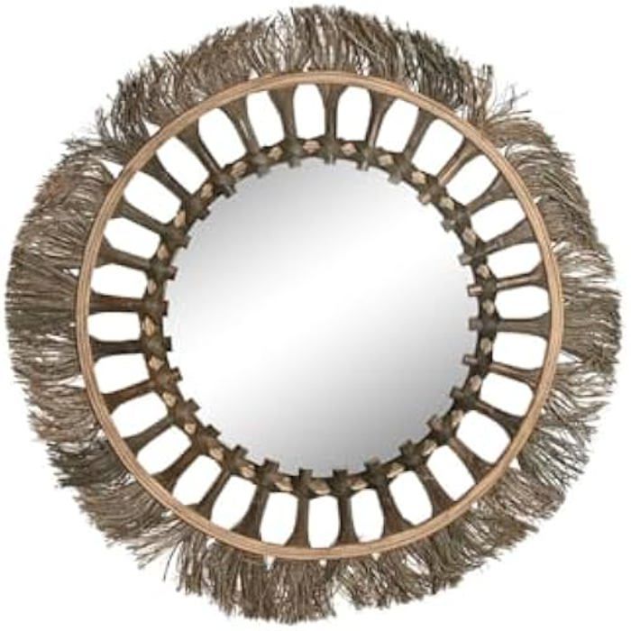 Wall Mirror - HOME ESPRIT - Natural Tropical - Round - 60 Cm - Multicolor