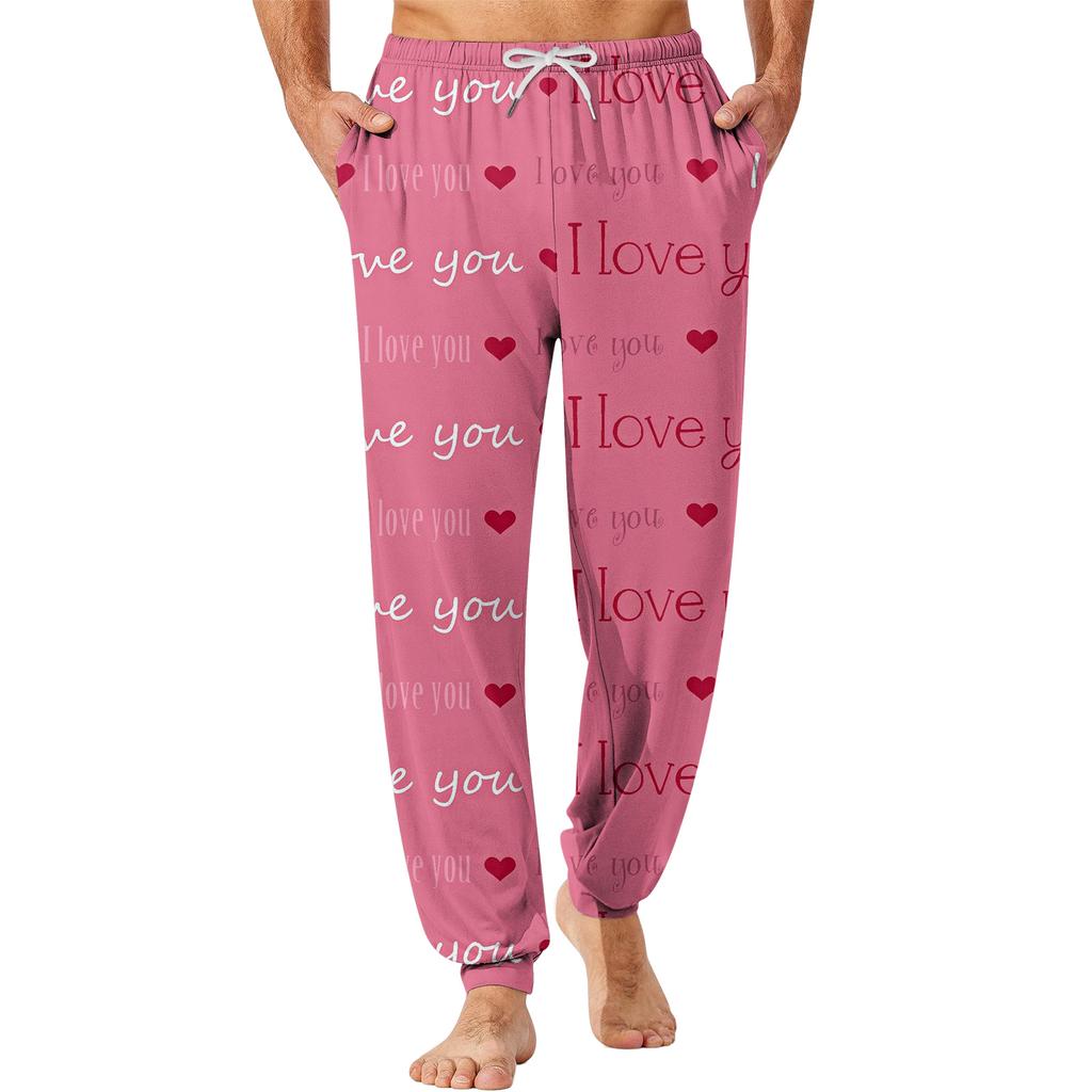 Men's Drawstring Pocket Cuffed Casual Pants Home Sleep Pants