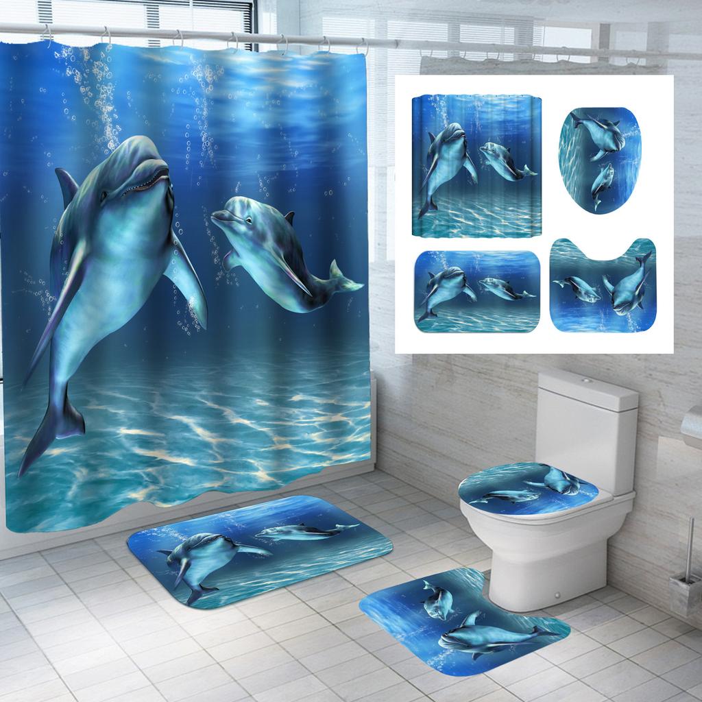 Dolphin Series Pattern Multi-Choice Shower Curtain Digital Printing Toilet Three-Piece Set Four-Piece Bathroom Supplies