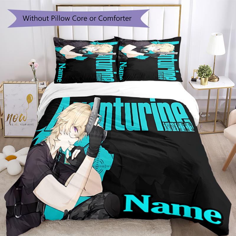 3pcs Custom Name Anime Honkai Star Rail Aventurine Bedding Set Duvet Cover Closure Includes 1 Duvet Cover & 2 Pillowcases for All Seasons Bedroom Deco