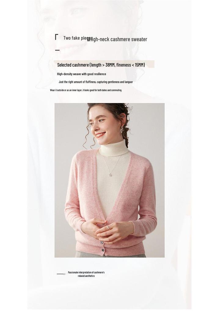 Autumn Winter High Neck Two-Piece Cashmere Knit Sweater for Women