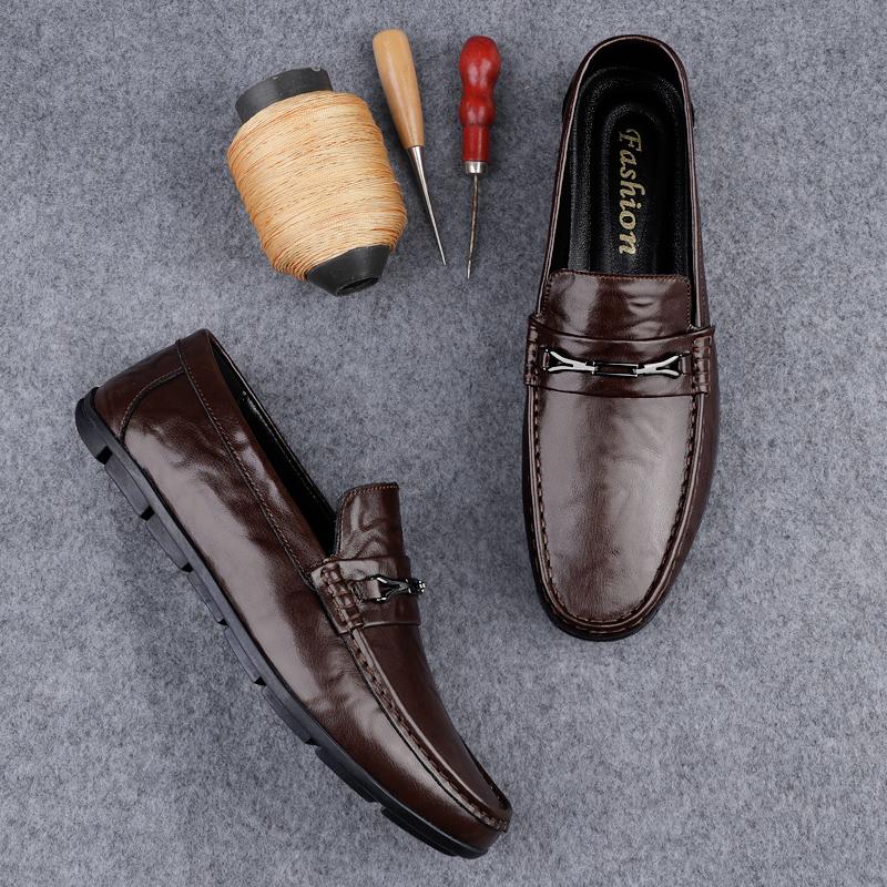 Fashion Men's Genuine Leather Loafers Handmade Men Driving Shoes Simple Moccasins Casual Male Business Shoes Leisure Walk Slip On Flats