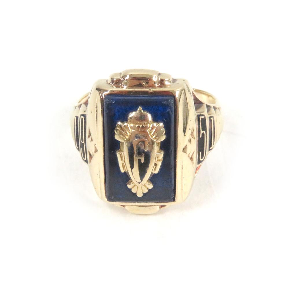 Great JOSTENS Ring 1951 FHS Accessories College Gold Blue 10K Mens Used