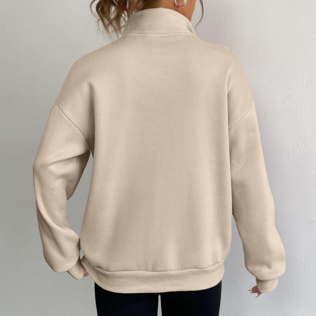Women's High Neck Zip Up Long Sleeve Sweatshirt Color Trendy