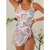 New European and American Fashion Conservative Retro Printing Skirt Triangular One-piece Swimsuit for Women
