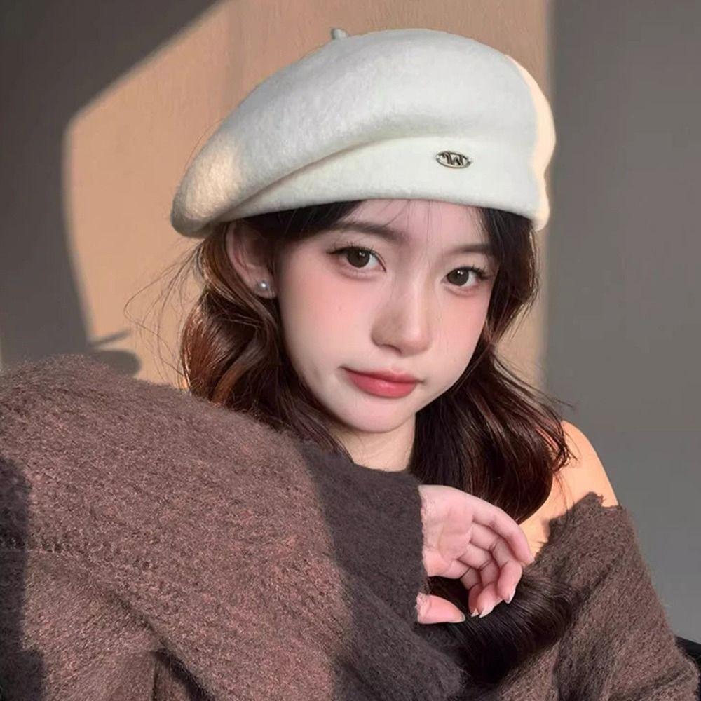 Retro Plain Cap Solid Color French Artist Hat Autumn Winter Wool Berets Hat  for Women
