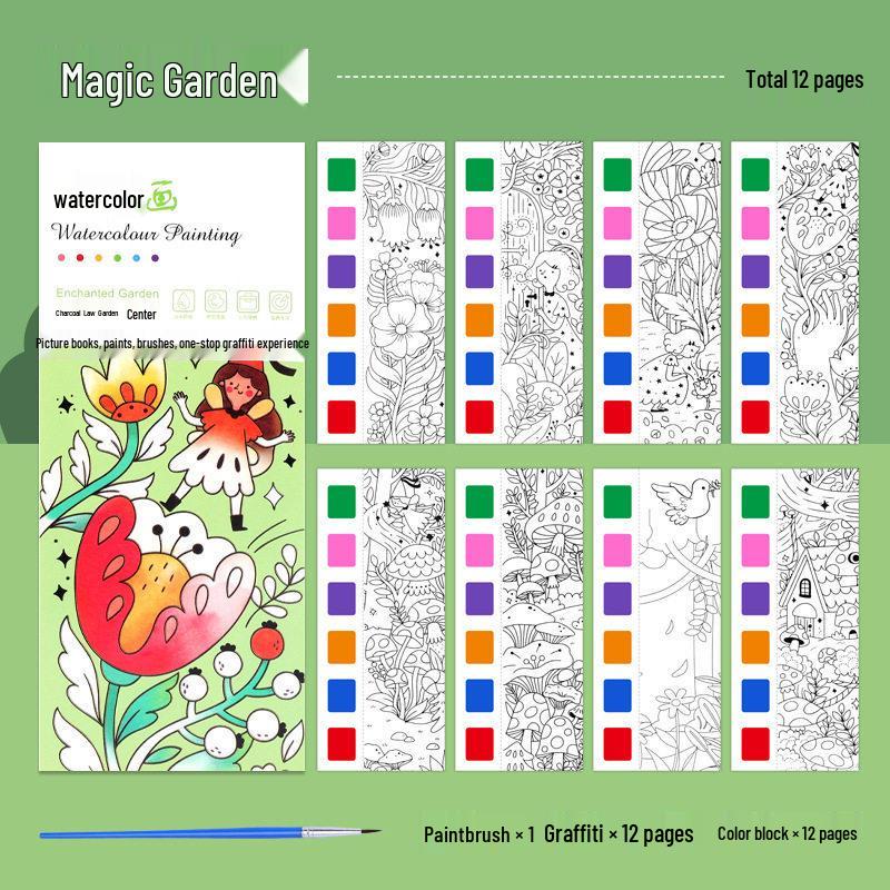 Portable Children's Watercolor Doodle and Coloring Book with Sticky Notes and Gouache
