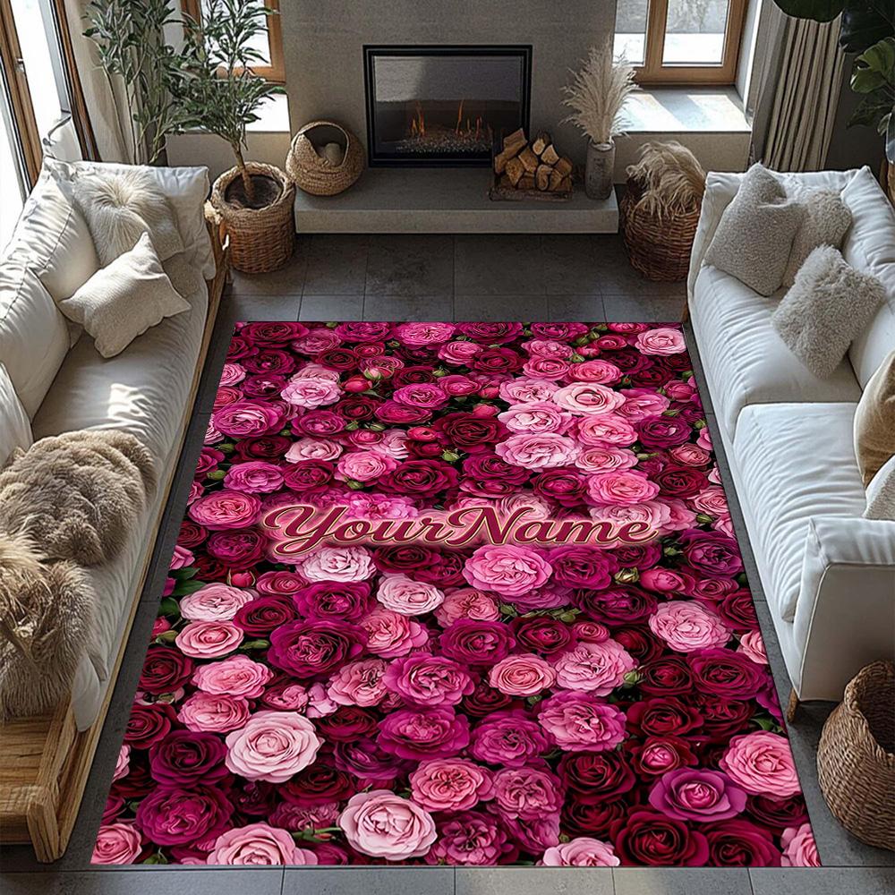 Rose Customized Name Area Rug Design for Hallway Foyer Dormitory Decorate Room Antislip Carpet Office Home Decor