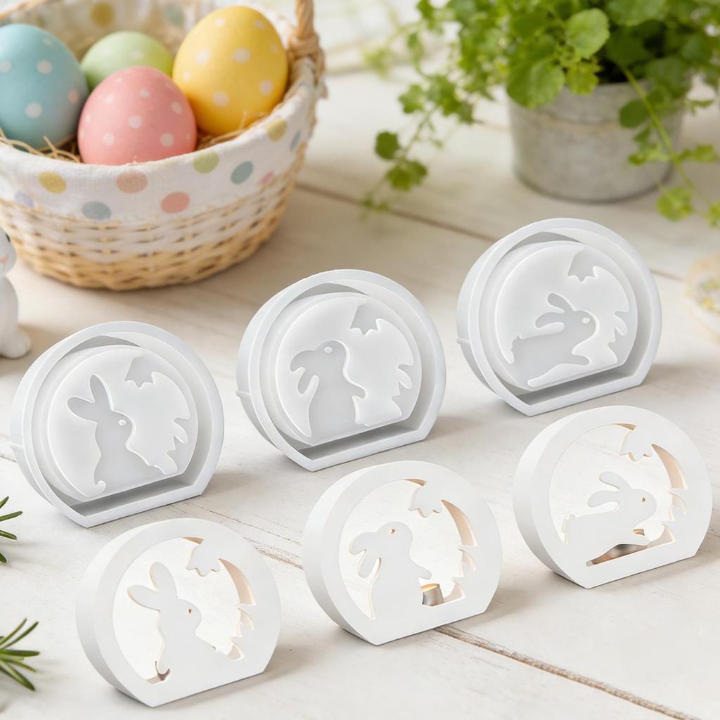 DIY Osterhase Hohlkerzenhalter 3 Stück Wiederverwendbare Hasen Silikonform Oster Hohlkerzenhalter Epoxidformen Gießform