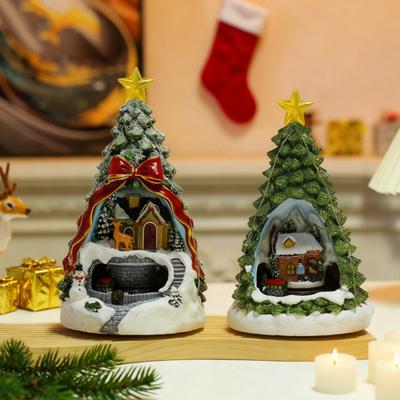 Weihnachtsbaumdorf Beleuchtete Figur mit Drehender Weihnachtsmann-Eisenbahn Spielt 8 Weihnachtslieder Handbemalte Winterlandschaft Dekoration Geschenk für Freunde