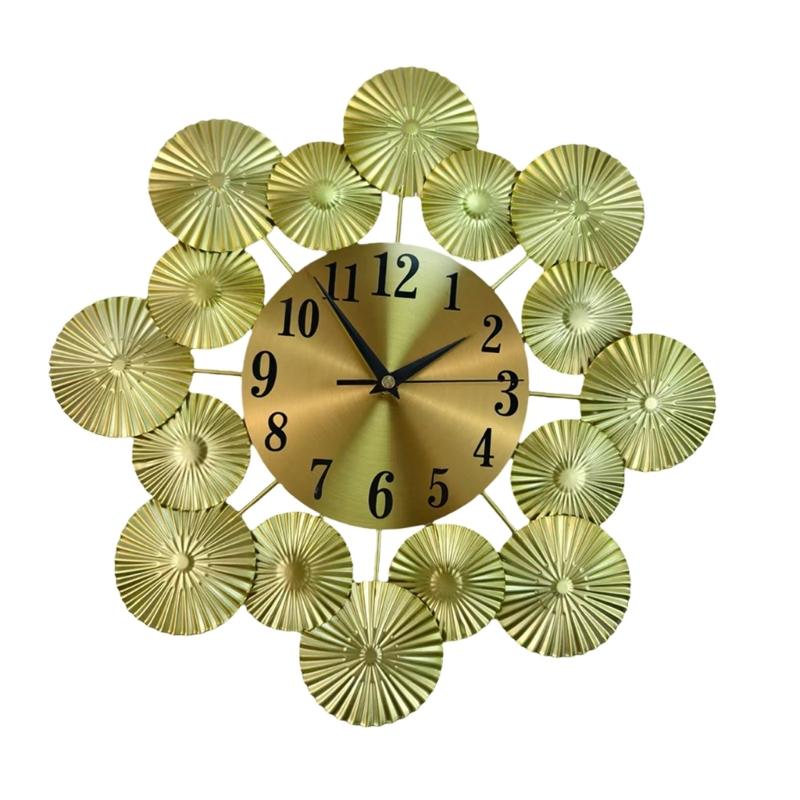

European Quiet Movement Metal Leaf Round Hanging Wall Clock for Bedroom or Office Easy Installation Battery Operated 1