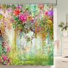 Flowers Butterfly Pattern Shower Curtains Bathroom Curtains Waterproof Polyester Bath Curtain with 12 Hooks Shower Curtain