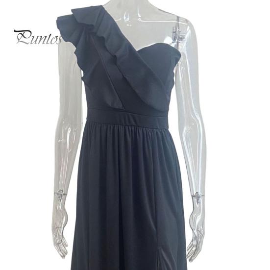 Dámské večerní šaty nařasené na jednom rameni plisované s vysokým pasem jednobarevné bez rukávů střih do A s velkým lemem Prom Cocktail Party Maxi společenské společenské šaty