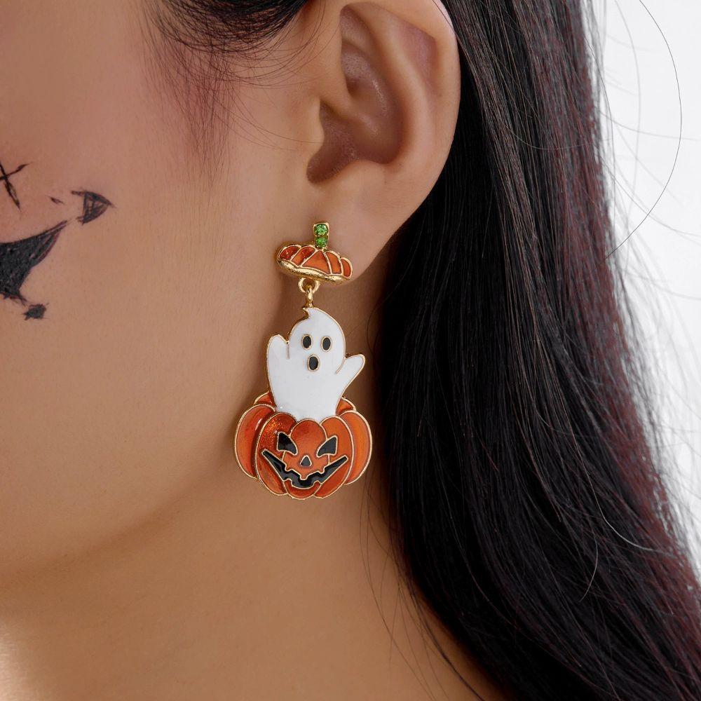 Dripping Oil Collarbone Chain Personality Vintage Earring Cute Pumpkin Ghost Necklace Autumn