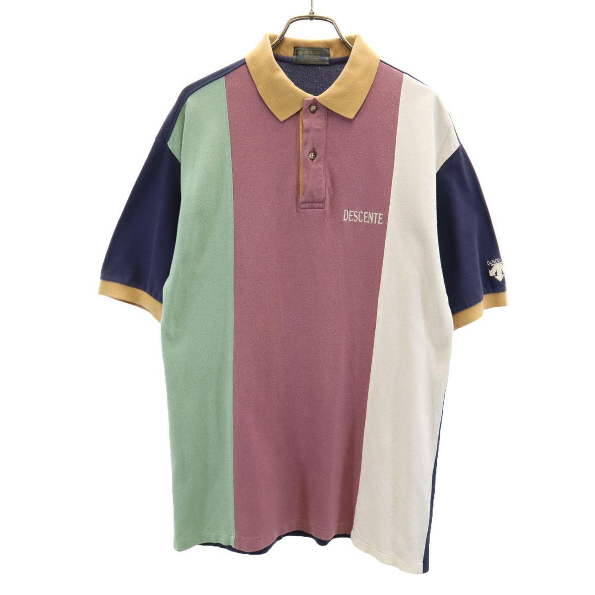 

DESCENTE сделано в Японии Цветовая схема Футболка-поло с коротким рукавом S Темно-синий Палевый Мужская Б/у