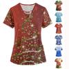 Taglie Forti Stampe Scrub Uniforme da Lavoro Top da Donna Scollo a V Incrociato Stampa Natalizia Manica Corta Magliette Divertenti Abbigliamento da Lavoro T-Shirt con Tasche