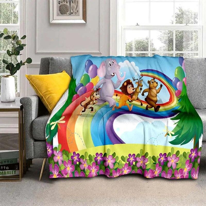 

Ковдра з мультяшним тваринним світом - легка фланелева ковдра для дивана та ліжка, ковдра з цифровим принтом із м якої та черв якової фланелевої тканини 125x150cm