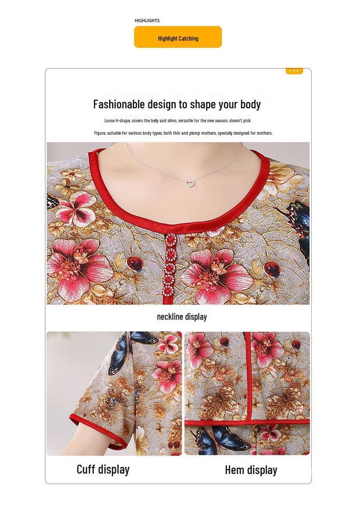 Mom's Summer Chic Short-Sleeve Top & Pants Set - Elegant Casual Two-Piece for Middle-aged and Elderly Women