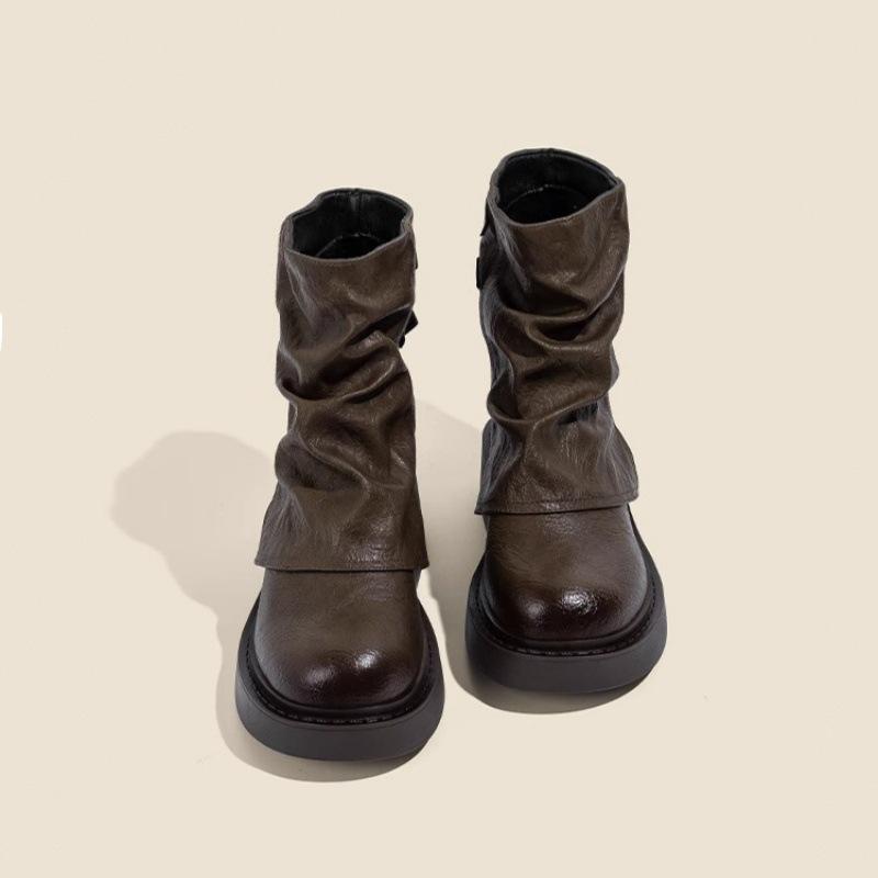 Brown Martin Boots Women's 2025 New Super Fire Folds Retro British Style Maillard Wasteland Wind Huge Good-looking Short Boots