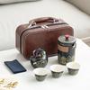 Chinese Ceramic Tea Gift Set with Leather Case