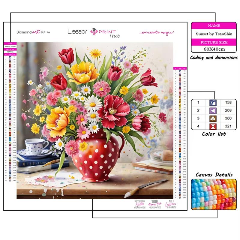 Art Vase Bouquet Diamond Painting  Full Round Diamond Mosaic Landscape Colorful Cross Stitch Kits Room Home Decor Gifts