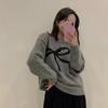 Elegant Korean O-neck Bow Tie Pattern Sweet Pullover Sweater Autumn Women Long Sleeve Casual Knitted Top Loose Fashion Winter Simple Knitwear