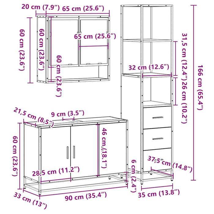 VidaXL Ensemble de meubles de salle de bain 3 pcs chêne sonoma, armoire de rangement, armoire de bain, meuble de toilette 3301161