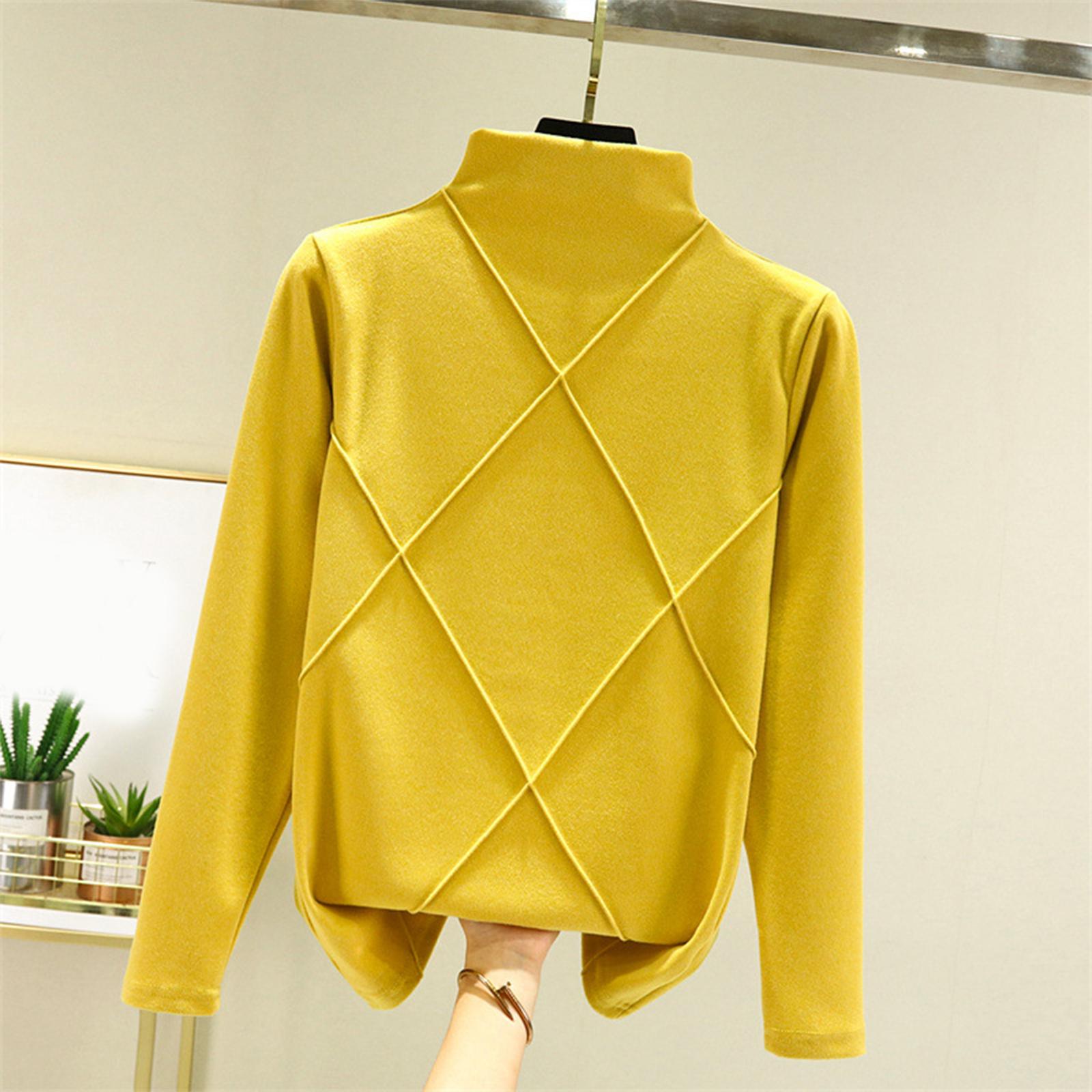 

Ladies Loose Comfortable Casual Fashionable And Warm Underwear With Seamless Half High Collar And Thick Velvet Long Sleeves Top XL жёлтый