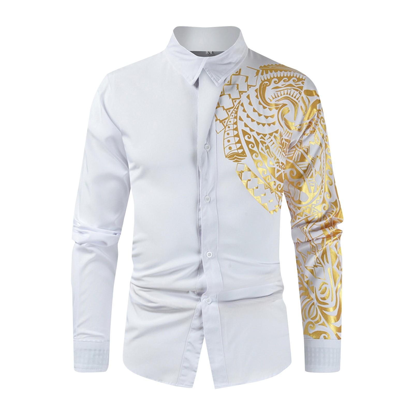 

Мужские повседневные деловые рубашки с длинным рукавом Мужские модные рубашки с длинным рукавом с принтом XL белый