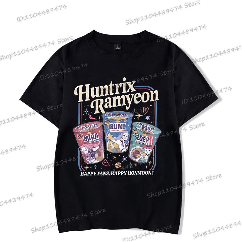 Schwarze T-Shirts KPop Dämonenjäger Streetwear Damen Herren Kurzarm Trendy Tiger und Saja Boys Koreanische Ulzzang T-Shirts Tops