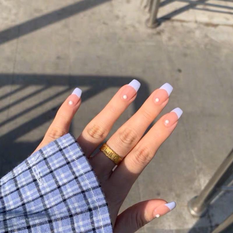 

Summer Taro Purple French Pearl False Nails - Removable Wearable Manicure