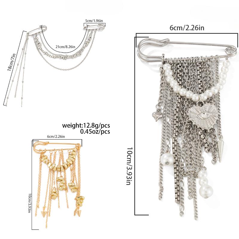 Metal Chain Pendant Long Tassel Brooch For Women Handmade Beaded Suit Coat Pins Jewelry Accessories