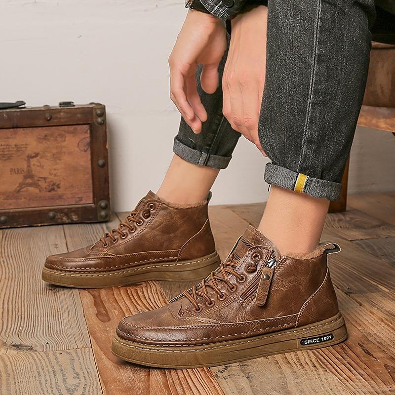 Herrenschuhe Frühling neue High-Top Martin Stiefel gefüttert und verdickt warme Freizeitschuhe vielseitige Arbeit kältefest Baumwollschuhe