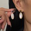 French Radiant Oval Fritillary Contrasting Gemstone Earrings Bead Edge Bag Inlaid with Retro High-end Light Luxury Elegant Earrings Women