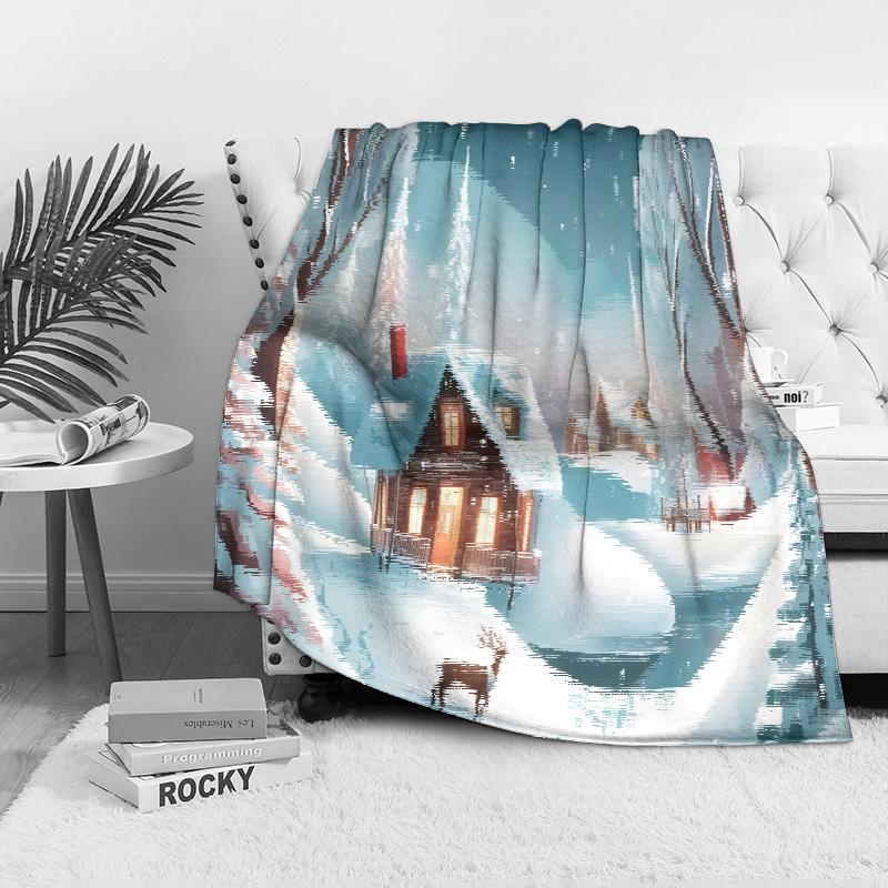 Tuniu Winter Cabin Landscape Fleece Blanket for Sofa Bed Room Throw Soft Warm Cozy Decorative Throw Blanket