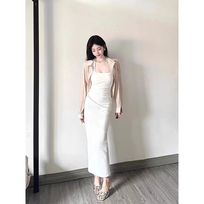 Rochie elegantă albă fără mâneci cu gât pătrat - Subțiază, avantajează silueta, stil franțuzesc