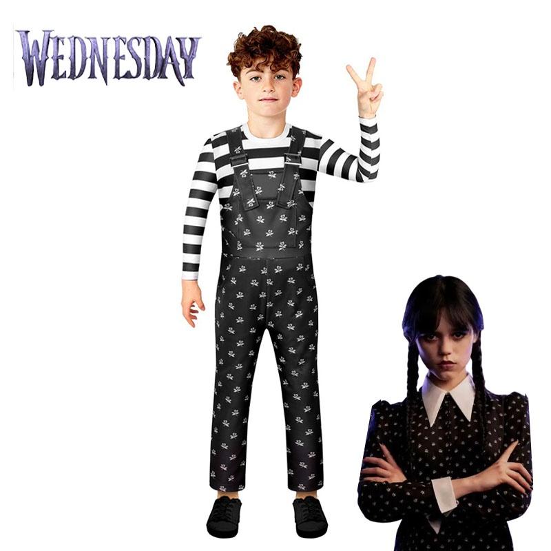 Wednesday Addams Cosplay Costume For Boys Girls Kids Overalls Halloween Xmas Party