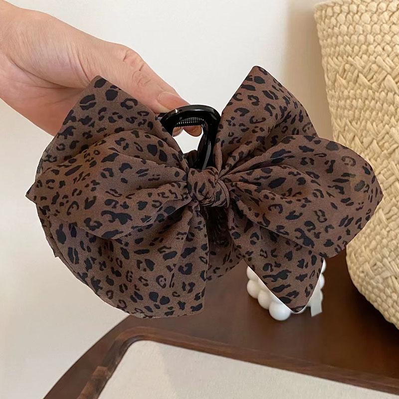 

Корейская большая заколка-краб для волос с бантом, ретро леопардовый принт, зажим для волос, заколки, краб, заколки-автоматы для женщин, аксессуары для волос, головной убор