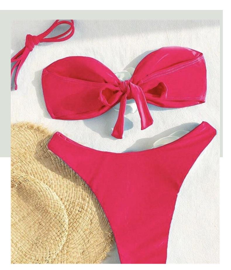 2024 Sexy Solid Color Halter Bandeau Two-Way Flower Bikini Swimsuit for Women