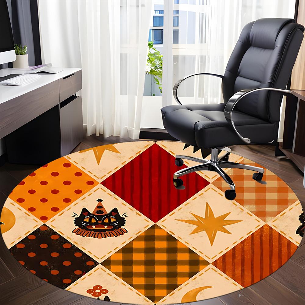 1pc Halloween Cat Office Round Area Rug, Indoor Mat Suitable For Office, Under Office Chairs Bedroom Living Room Home Decor, Room Deco 165