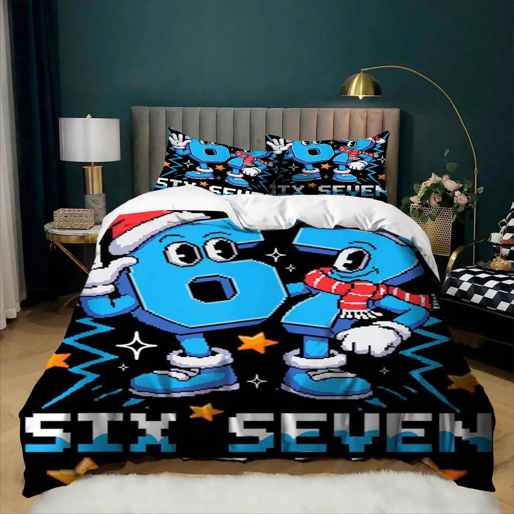Set Copripiumino Catoon 2/3 Pezzi Divertente 67 Sei Sette Meme Set Biancheria da Letto Decorazione Camera da Letto Singolo Twin Full Size Adulti Ragazzi