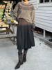 Lanmi Grey Wool-Blend Knitted A-line Pleated Midi Skirt for Women, Winter