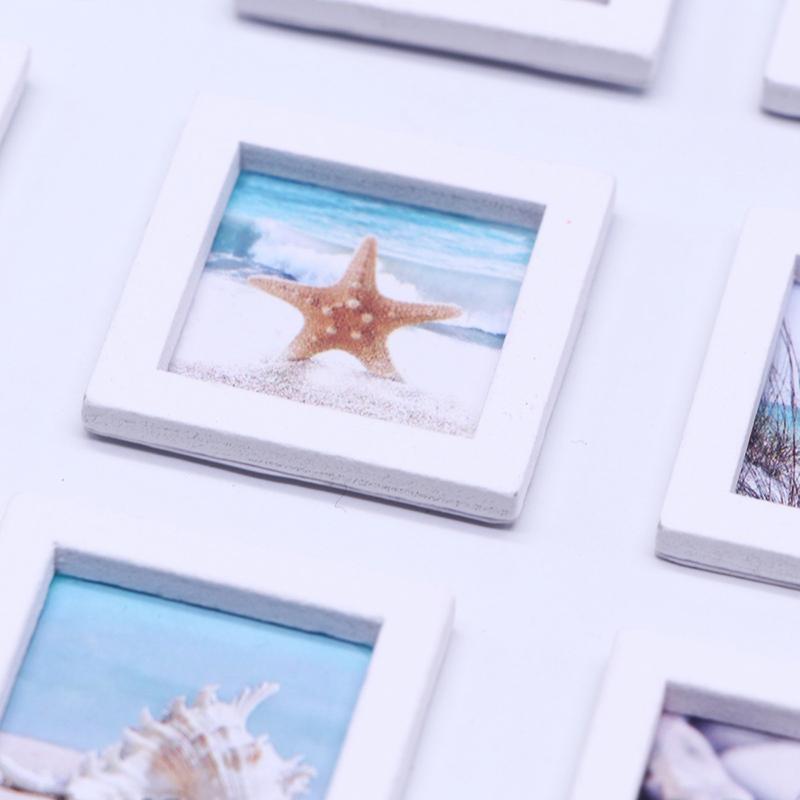 1 Set 1:12 Dollhouse Miniature Summer Beach Photo Frame Landscape Mural Wall Decoration Model Decor Toy Doll House Accessories