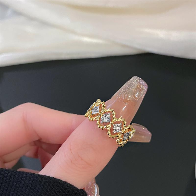 Color Separation Retro Court Luxury Lace Hollow Open Ring Niche Design Personality Ring Woman