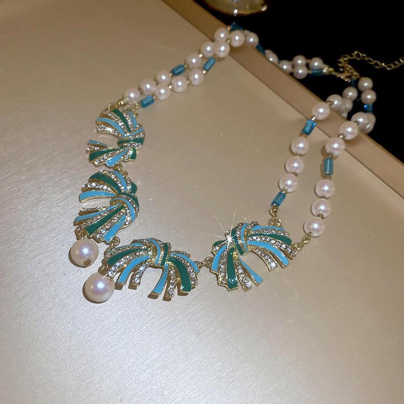 

Комплект из сережек и ожерелья с жемчугом «Летний фейерверк» — универсальная цепочка для ключицы, модные аксессуары Necklace морская волна