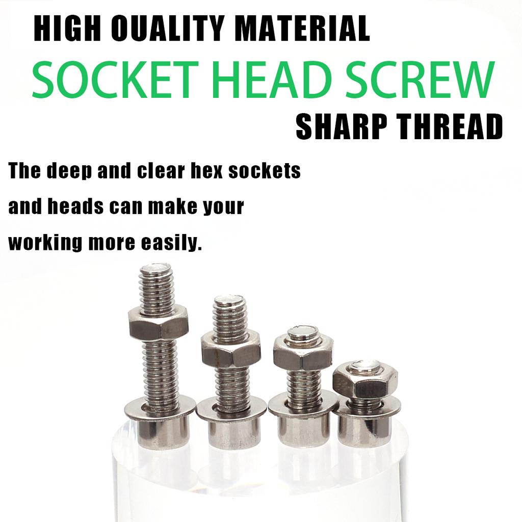 850 PCS Stainless Steel Hexagon Nut and Bolt Combination Set - Including Flat Washer Wrench - M3, M4, M5, M6 Hexagon Head, 4 Spe