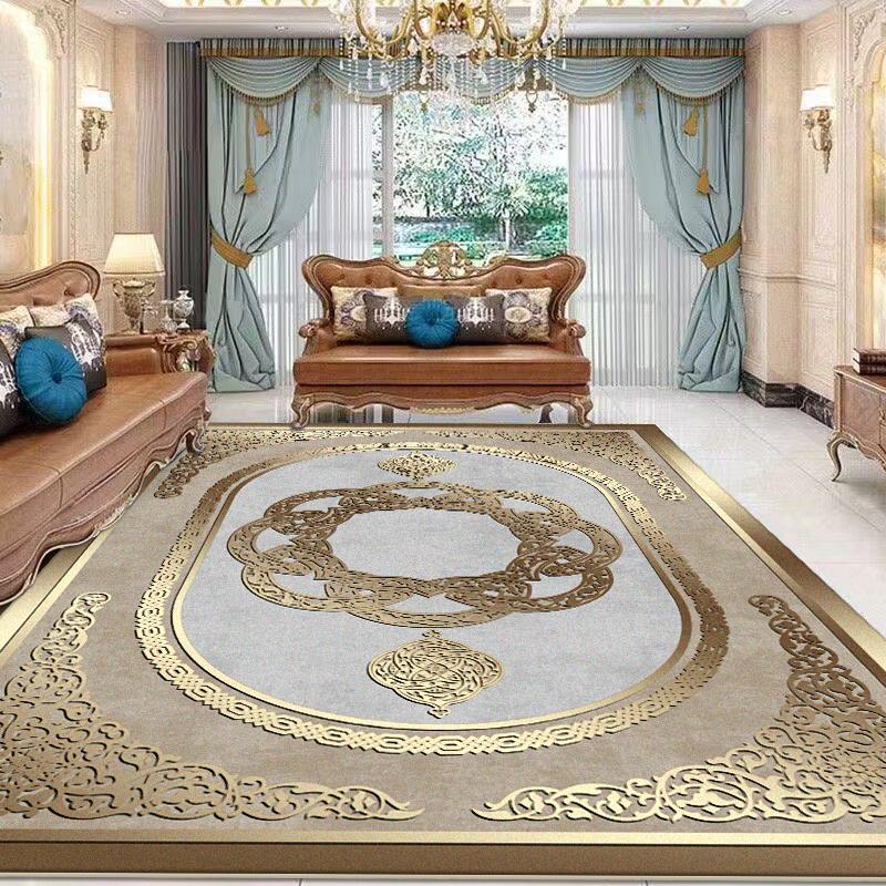 European Style Golden Carpet Living Room Luxury Large Area Decoration Bedroom Rugs Lounge Coffee Tables Non-slip Mat Washable