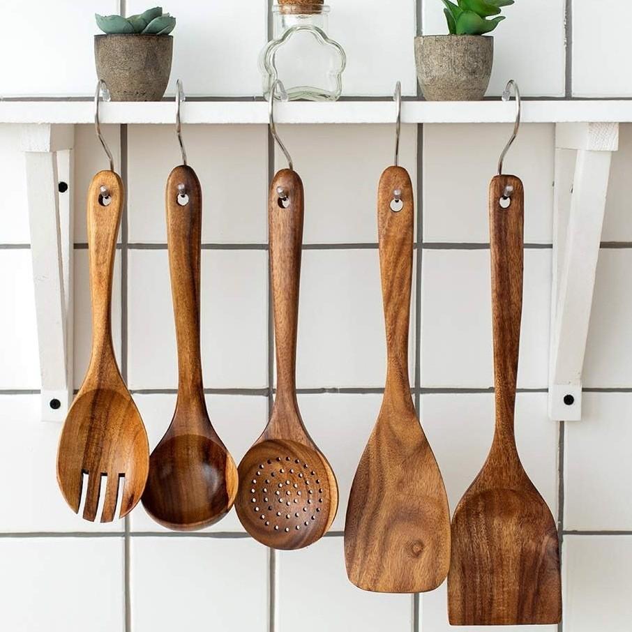 Acacia Wood Kitchen Utensil Set Handles For Home Cooking And Gift