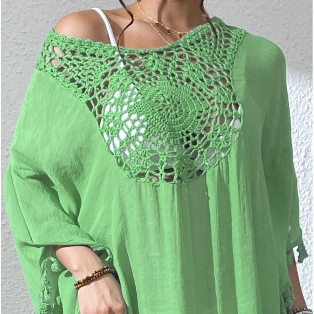 Hollow Out Summer Sunscreen Smock Loose Beachwear Shirt Fashion Bikini Cover-Ups  for Women